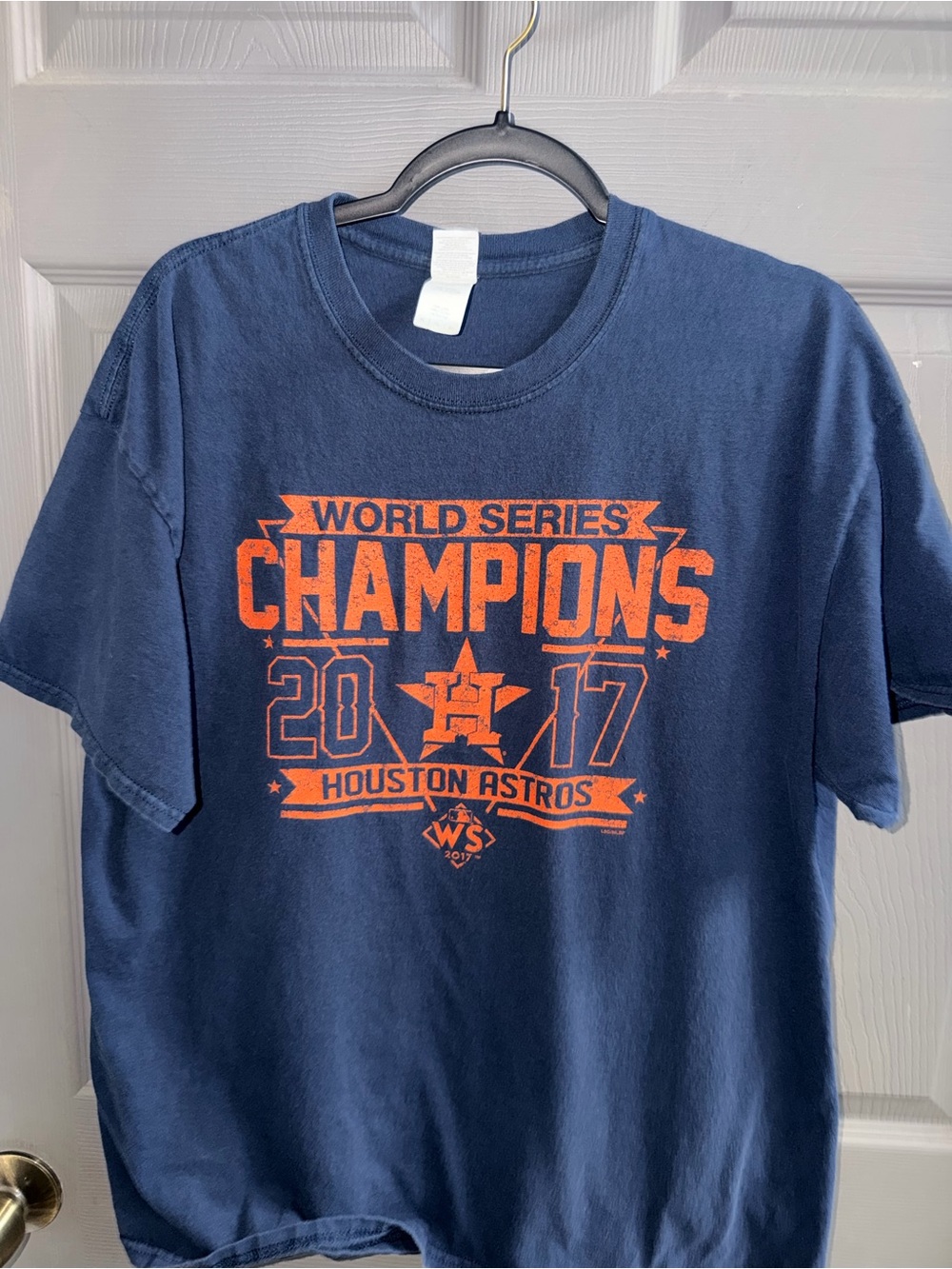 Gildan Navy Tee with Orange Houston Astros 2017 Champions Graphic